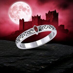 Celtic Spiral Garnet Marquise Sterling Silver Ring, Size 8